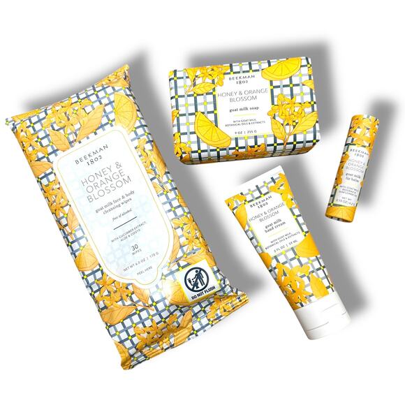 Beekman 1802 NEW Honey & Orange Blossom Goat Milk Deluxe Bodycare Skincare Set - Picture 1 of 12